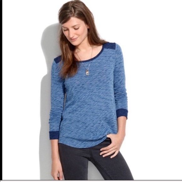 MADEWELL / blue color block baseball top jersey - Picture 2 of 7